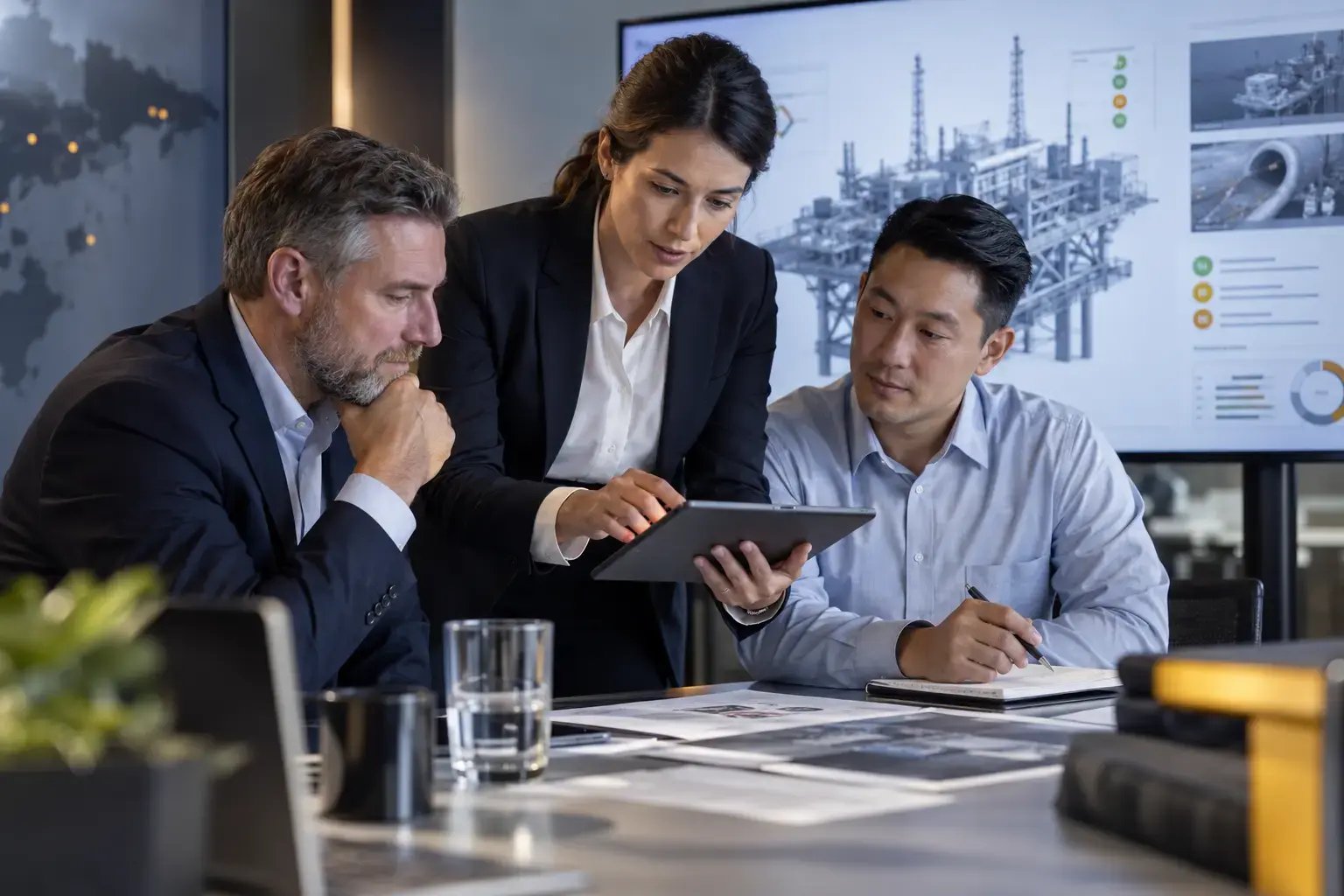Technical assurance specialists reviewing inspection evidence with a client